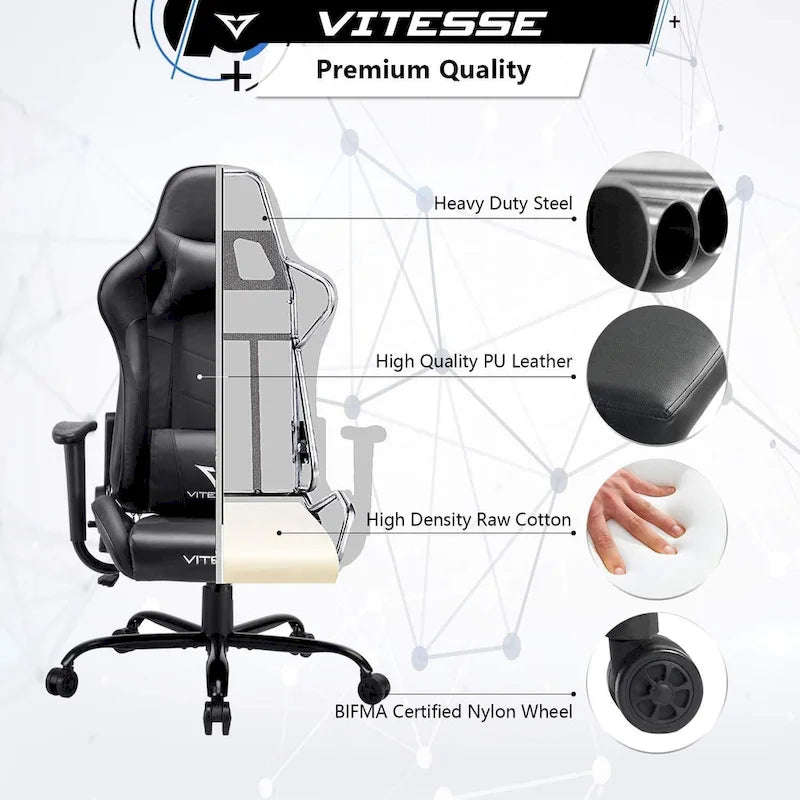 Chaise de jeu BOSSIN avec dossier haut et support lombaire pour ordinateur de bureau