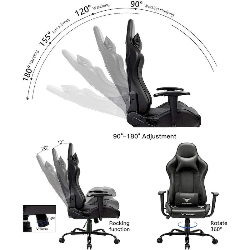 Chaise de jeu BOSSIN avec dossier haut et support lombaire pour ordinateur de bureau