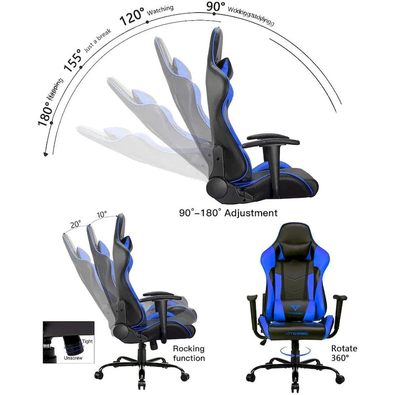 Chaise de jeu BOSSIN avec dossier haut et support lombaire pour ordinateur de bureau
