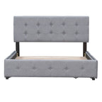 Lit plateforme tapissé Queen avec tête de lit classique et 4 tiroirs, aucun sommier tapissier requis, tissu en lin