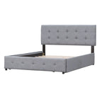 Lit plateforme tapissé Queen avec tête de lit classique et 4 tiroirs, aucun sommier tapissier requis, tissu en lin