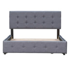 Lit plateforme tapissé Queen avec tête de lit classique et 4 tiroirs, aucun sommier tapissier requis, tissu en lin