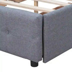 Lit plateforme tapissé Queen avec tête de lit classique et 4 tiroirs, aucun sommier tapissier requis, tissu en lin