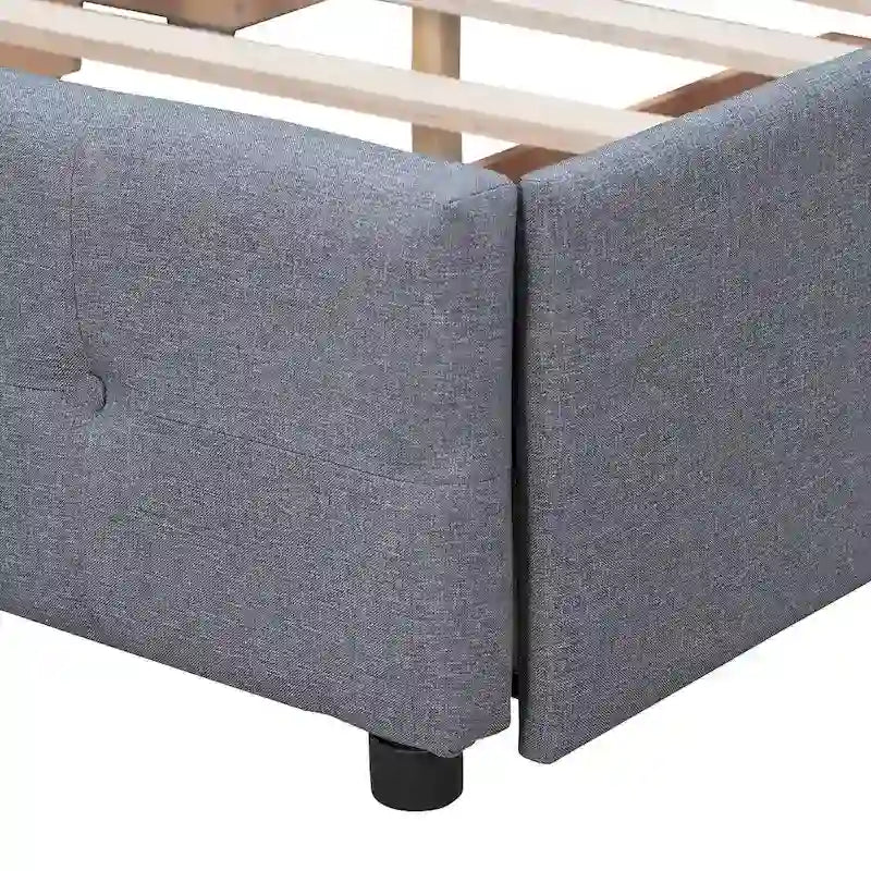 Lit plateforme tapissé Queen avec tête de lit classique et 4 tiroirs, aucun sommier tapissier requis, tissu en lin