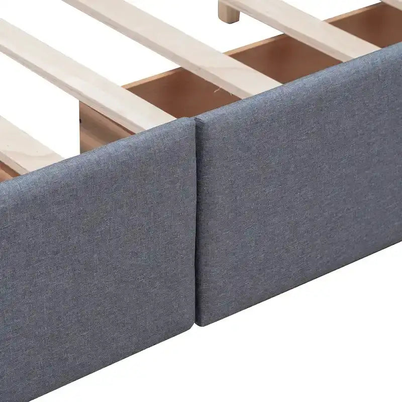 Lit plateforme tapissé Queen avec tête de lit classique et 4 tiroirs, aucun sommier tapissier requis, tissu en lin