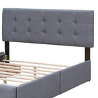 Lit plateforme tapissé Queen avec tête de lit classique et 4 tiroirs, aucun sommier tapissier requis, tissu en lin