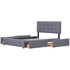Lit plateforme tapissé Queen avec tête de lit classique et 4 tiroirs, aucun sommier tapissier requis, tissu en lin