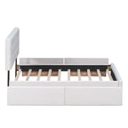 Lit plateforme tapissé Queen avec tête de lit classique et 4 tiroirs, aucun sommier tapissier requis, tissu en lin