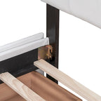 Lit plateforme tapissé Queen avec tête de lit classique et 4 tiroirs, aucun sommier tapissier requis, tissu en lin