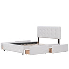 Lit plateforme tapissé Queen avec tête de lit classique et 4 tiroirs, aucun sommier tapissier requis, tissu en lin