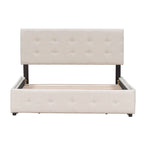 Lit plateforme tapissé Queen avec tête de lit classique et 4 tiroirs, aucun sommier tapissier requis, tissu en lin
