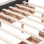Lit plateforme tapissé Queen avec tête de lit classique et 4 tiroirs, aucun sommier tapissier requis, tissu en lin