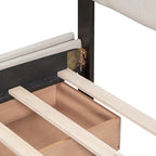 Lit plateforme tapissé Queen avec tête de lit classique et 4 tiroirs, aucun sommier tapissier requis, tissu en lin