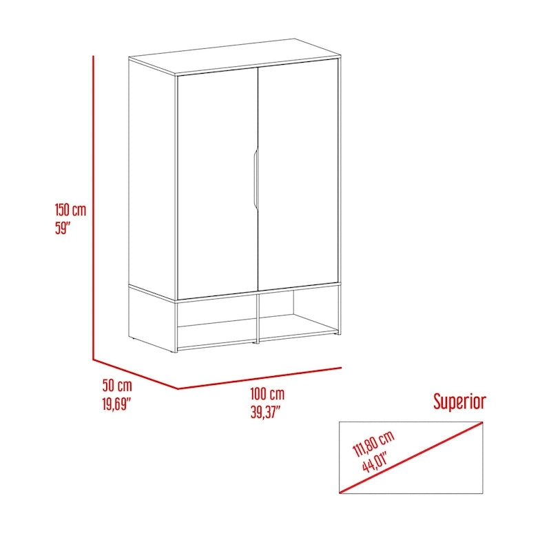 Armoire Rosie deux portes avec deux étagères ouvertes, cinq étagères et une tringle de suspension - N/A