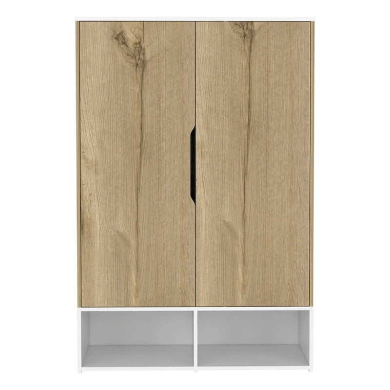 Armoire Rosie deux portes avec deux étagères ouvertes, cinq étagères et une tringle de suspension - N/A