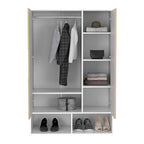 Armoire Rosie deux portes avec deux étagères ouvertes, cinq étagères et une tringle de suspension - N/A