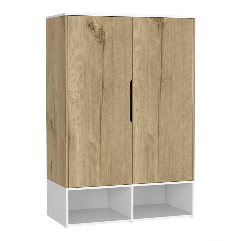 Armoire Rosie deux portes avec deux étagères ouvertes, cinq étagères et une tringle de suspension - N/A