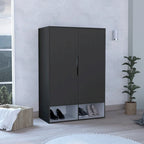 Armoire Rosie deux portes avec deux étagères ouvertes, cinq étagères et une tringle de suspension - N/A