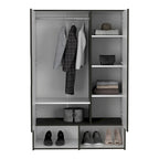 Armoire Rosie deux portes avec deux étagères ouvertes, cinq étagères et une tringle de suspension - N/A