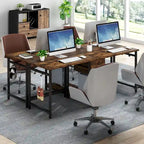 Grand bureau double, poste de travail industriel pour bureau à domicile de 78 po avec tiroirs et étagères de rangement