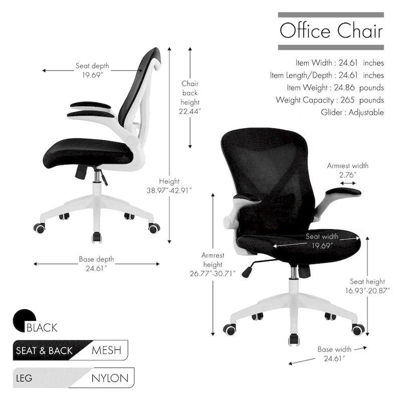 Chaise de bureau ergonomique en maille Porthos Home Cole avec base en nylon et mécanisme d'inclinaison