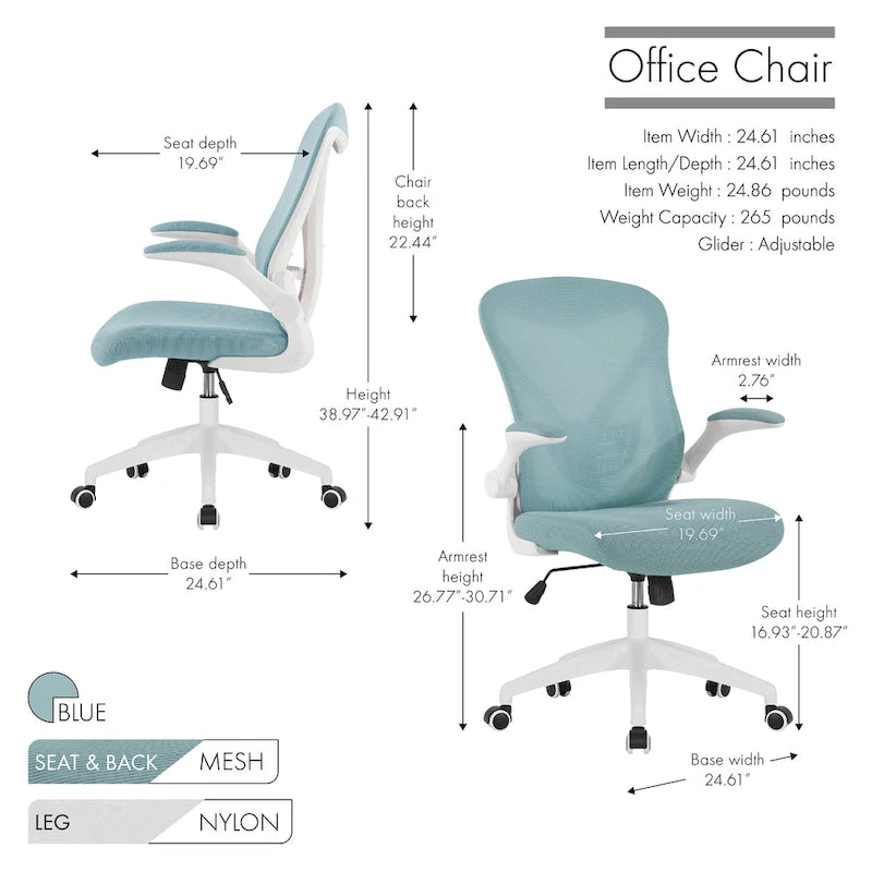 Chaise de bureau ergonomique en maille Porthos Home Cole avec base en nylon et mécanisme d'inclinaison