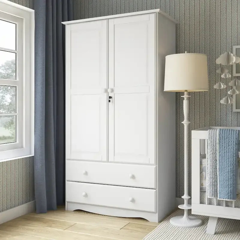 Palace Imports Armoire Intelligente 100% Bois Massif avec 2 Tiroirs, Poignées Métalliques ou en Bois
