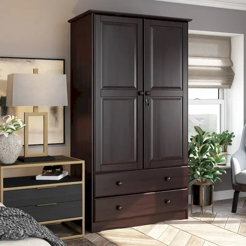 Palace Imports Armoire Intelligente 100% Bois Massif avec 2 Tiroirs, Poignées Métalliques ou en Bois