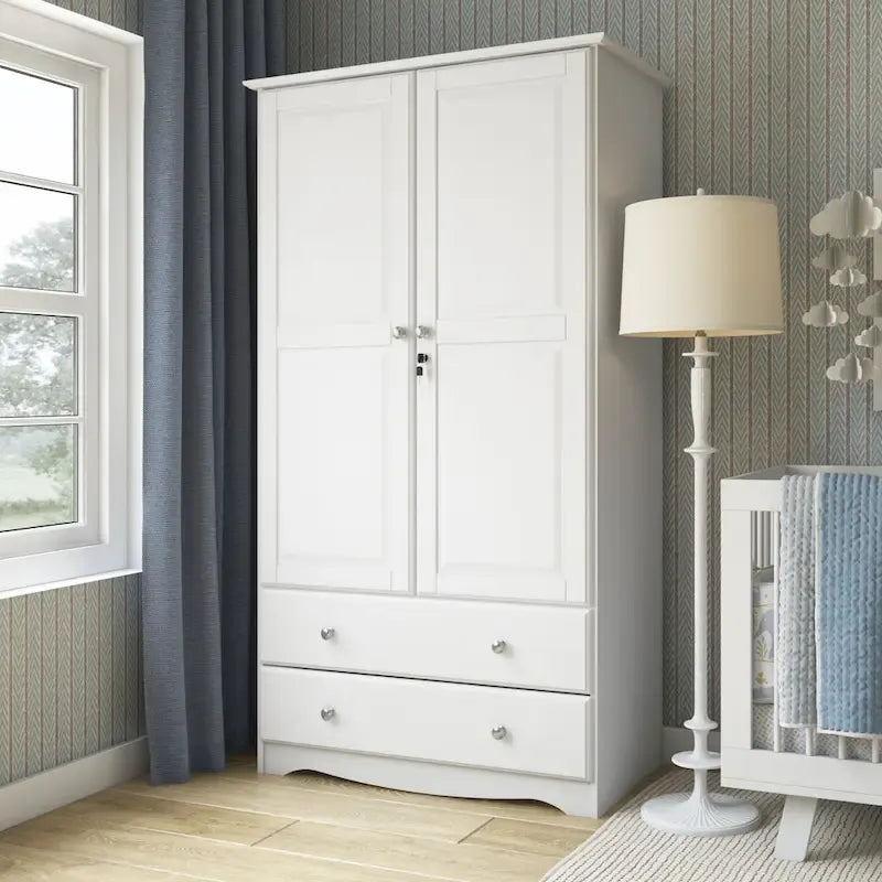 Palace Imports Armoire Intelligente 100% Bois Massif avec 2 Tiroirs, Poignées Métalliques ou en Bois