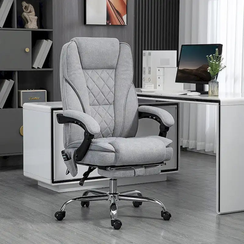 Fauteuil de bureau massant Vinsetto avec 6 points de vibration, fauteuil pivotant avec hauteur réglable et repose-pieds, gris