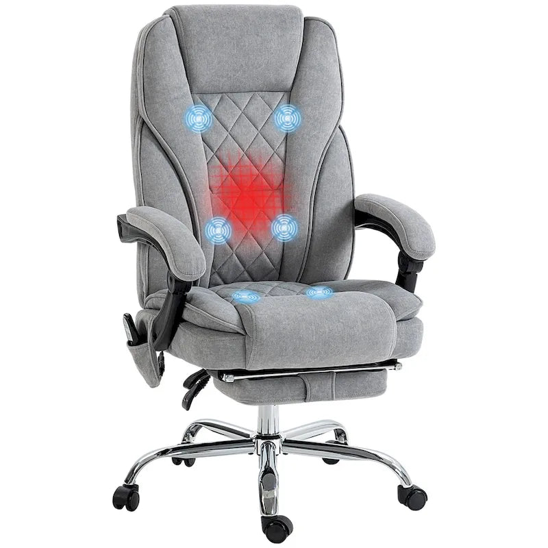 Fauteuil de bureau massant Vinsetto avec 6 points de vibration, fauteuil pivotant avec hauteur réglable et repose-pieds, gris