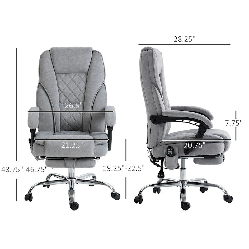 Fauteuil de bureau massant Vinsetto avec 6 points de vibration, fauteuil pivotant avec hauteur réglable et repose-pieds, gris