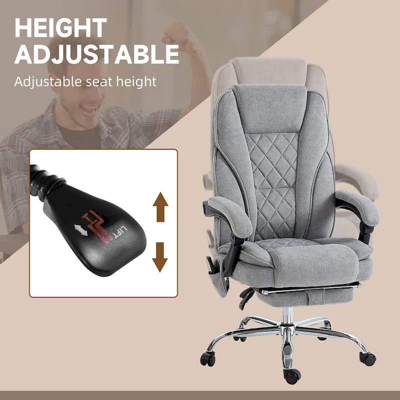 Fauteuil de bureau massant Vinsetto avec 6 points de vibration, fauteuil pivotant avec hauteur réglable et repose-pieds, gris