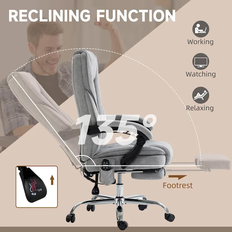 Fauteuil de bureau massant Vinsetto avec 6 points de vibration, fauteuil pivotant avec hauteur réglable et repose-pieds, gris