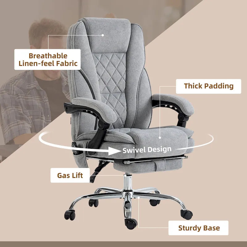 Fauteuil de bureau massant Vinsetto avec 6 points de vibration, fauteuil pivotant avec hauteur réglable et repose-pieds, gris