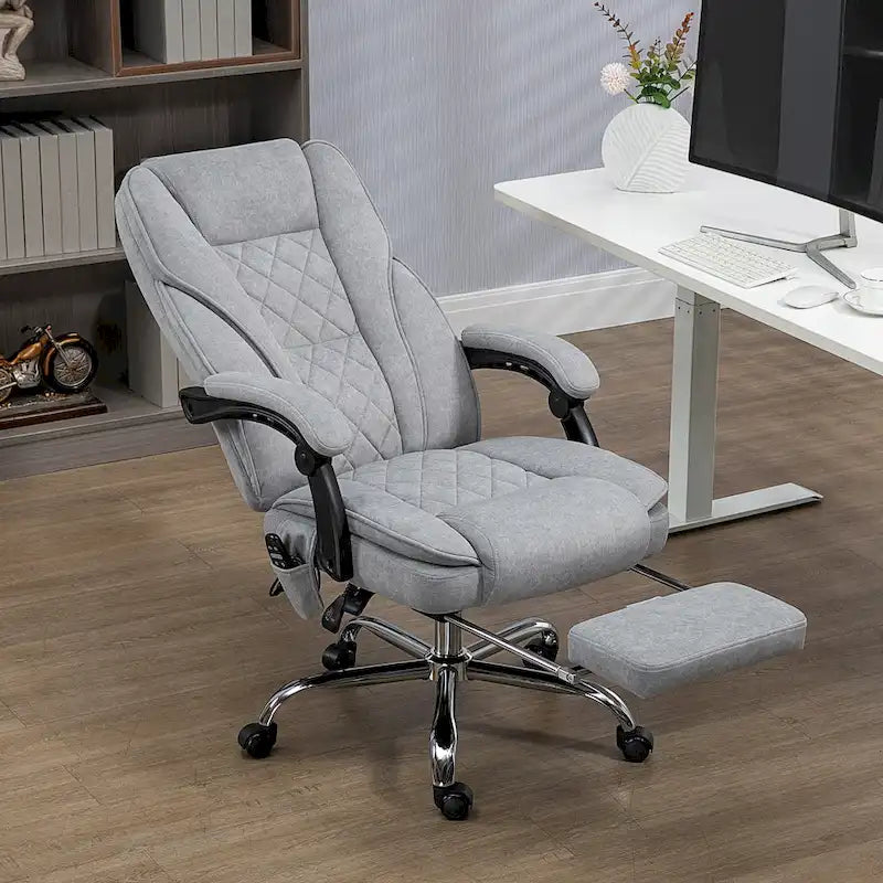 Fauteuil de bureau massant Vinsetto avec 6 points de vibration, fauteuil pivotant avec hauteur réglable et repose-pieds, gris