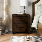 Table de chevet Bett Transitional Walnut en bois massif avec 2 tiroirs par Furniture of America