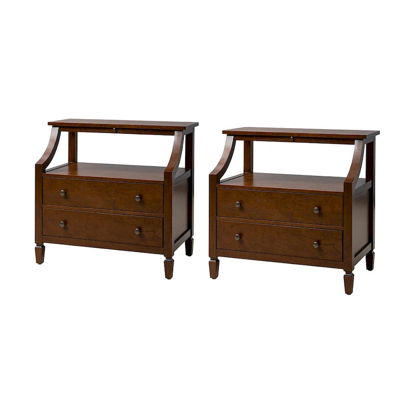 Jennifer 2 - Table de chevet à tiroirs avec prises intégrées et plateau coulissant, lot de 2, par HULALA HOME