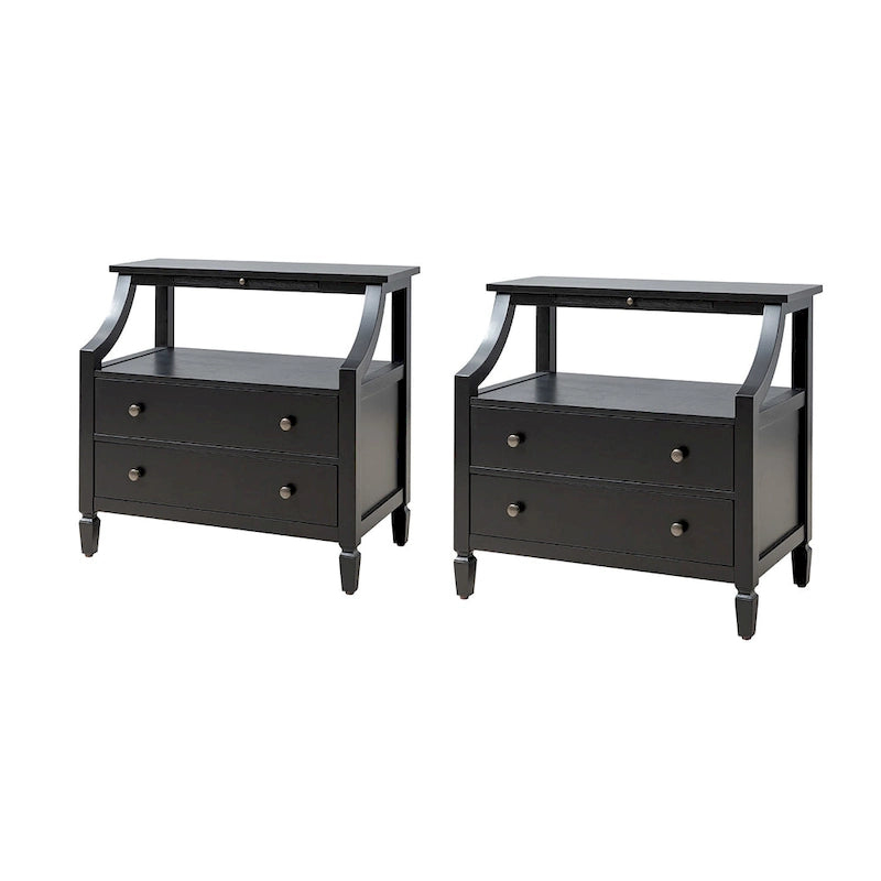 Jennifer 2 - Table de chevet à tiroirs avec prises intégrées et plateau coulissant, lot de 2, par HULALA HOME
