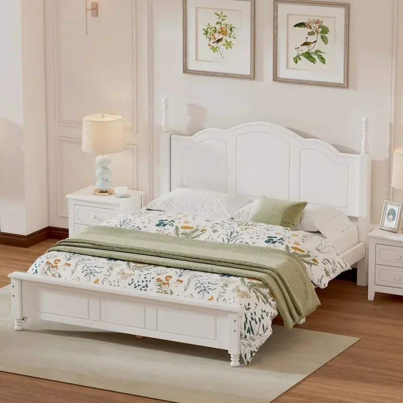 Cadre de lit plateforme Queen Size en bois, Lit plateforme style rétro