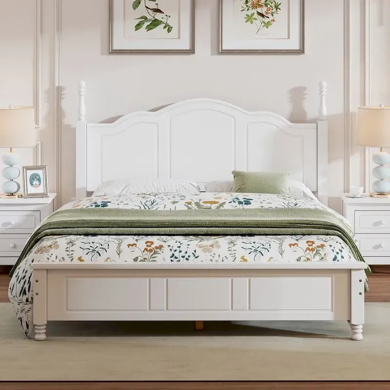 Cadre de lit plateforme Queen Size en bois, Lit plateforme style rétro