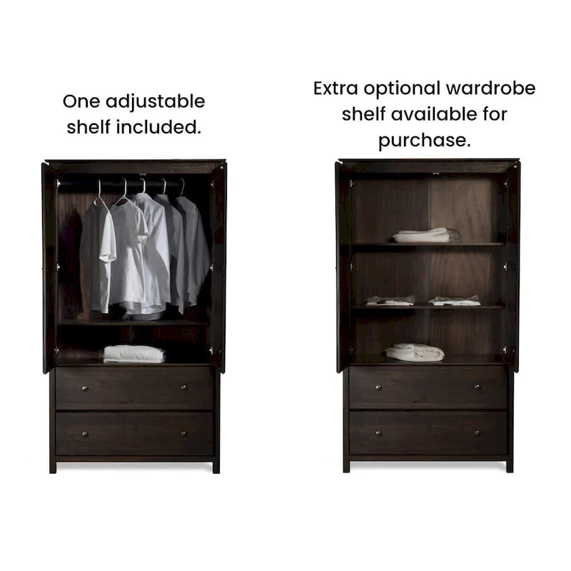 Grain Wood Furniture Shaker Armoire 2 portes en bois massif - 41x72x22