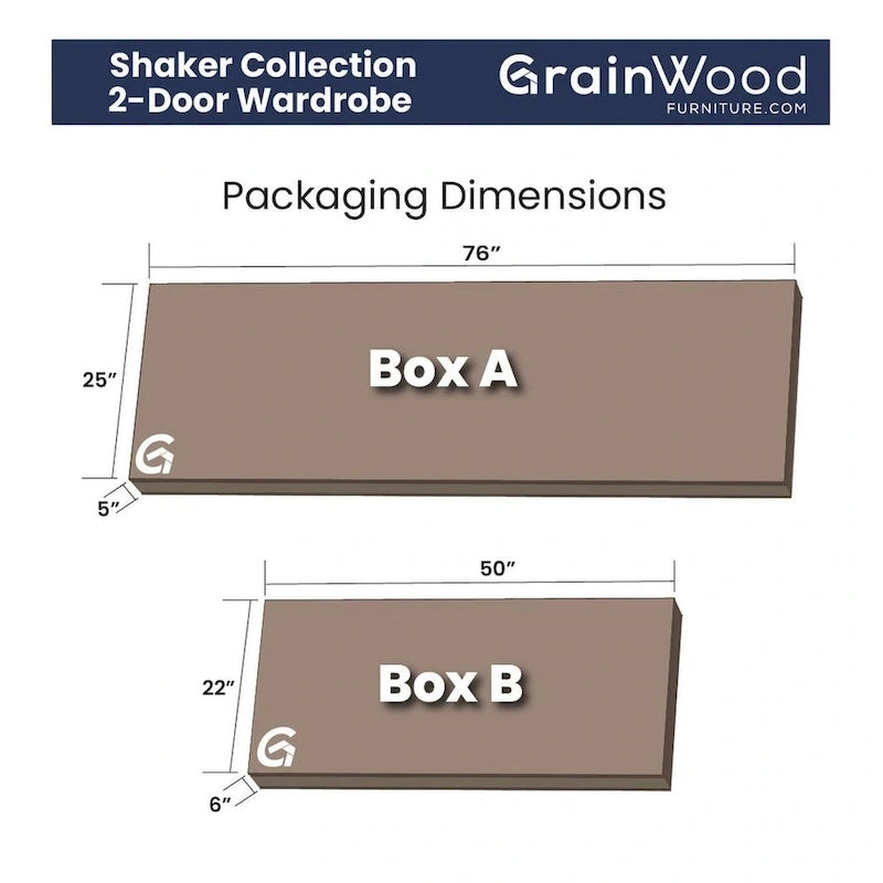 Grain Wood Furniture Shaker Armoire 2 portes en bois massif - 41x72x22