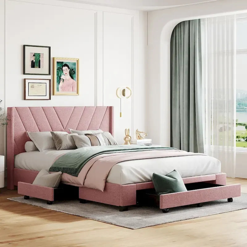 Lit de rangement Queen avec 3 tiroirs