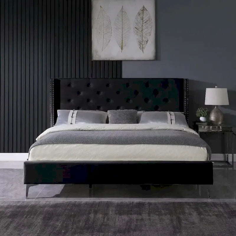 Lit plateforme tapissé en velours California King