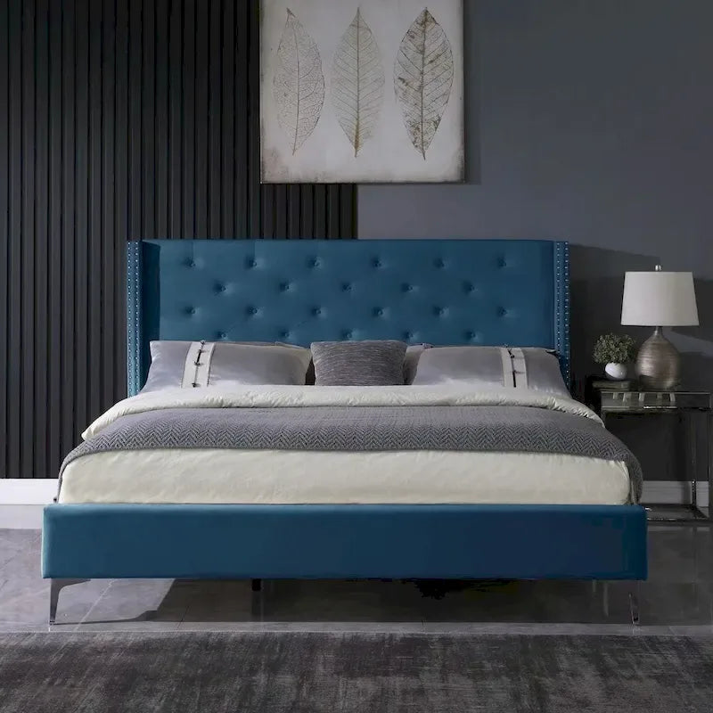 Lit plateforme tapissé en velours California King