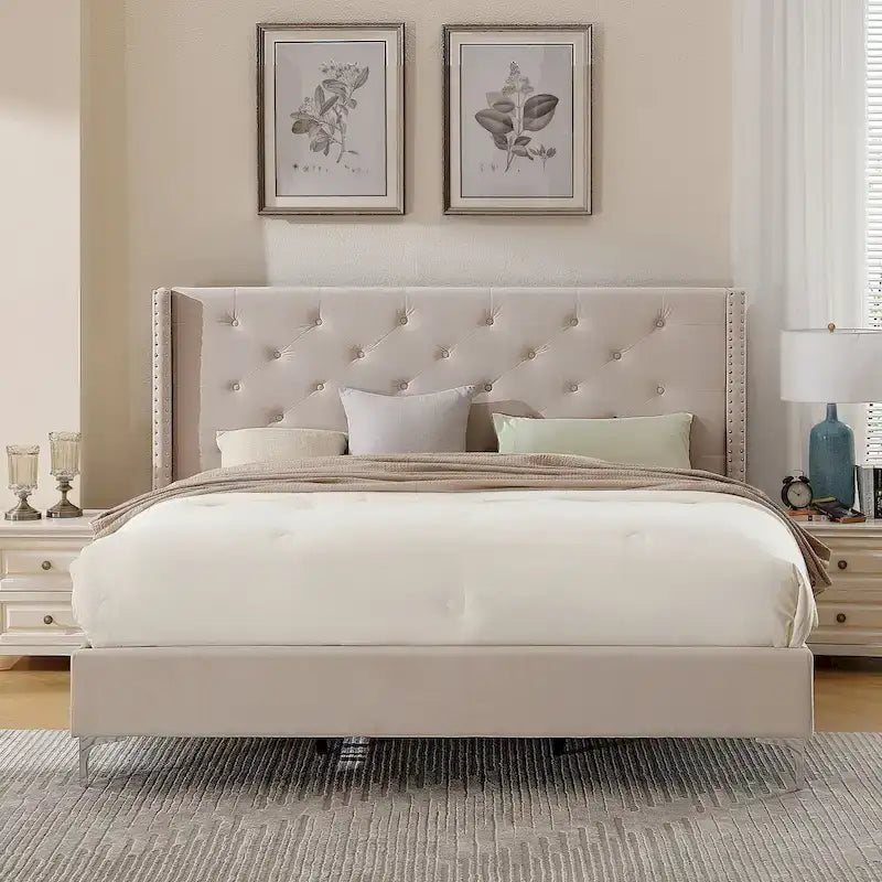 Lit plateforme tapissé en velours California King