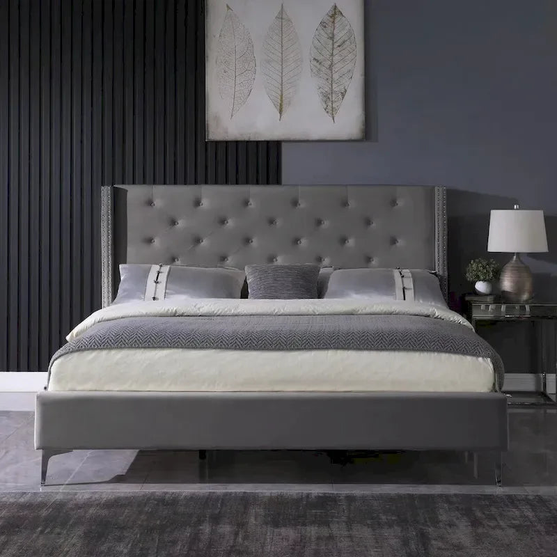 Lit plateforme tapissé en velours California King
