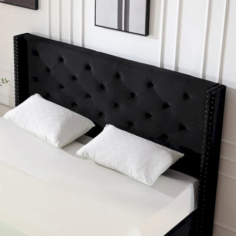 Lit plateforme tapissé en velours California King