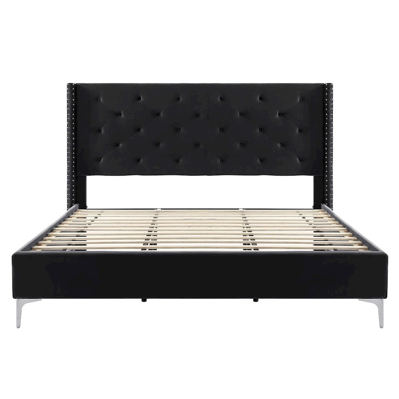 Lit plateforme tapissé en velours California King